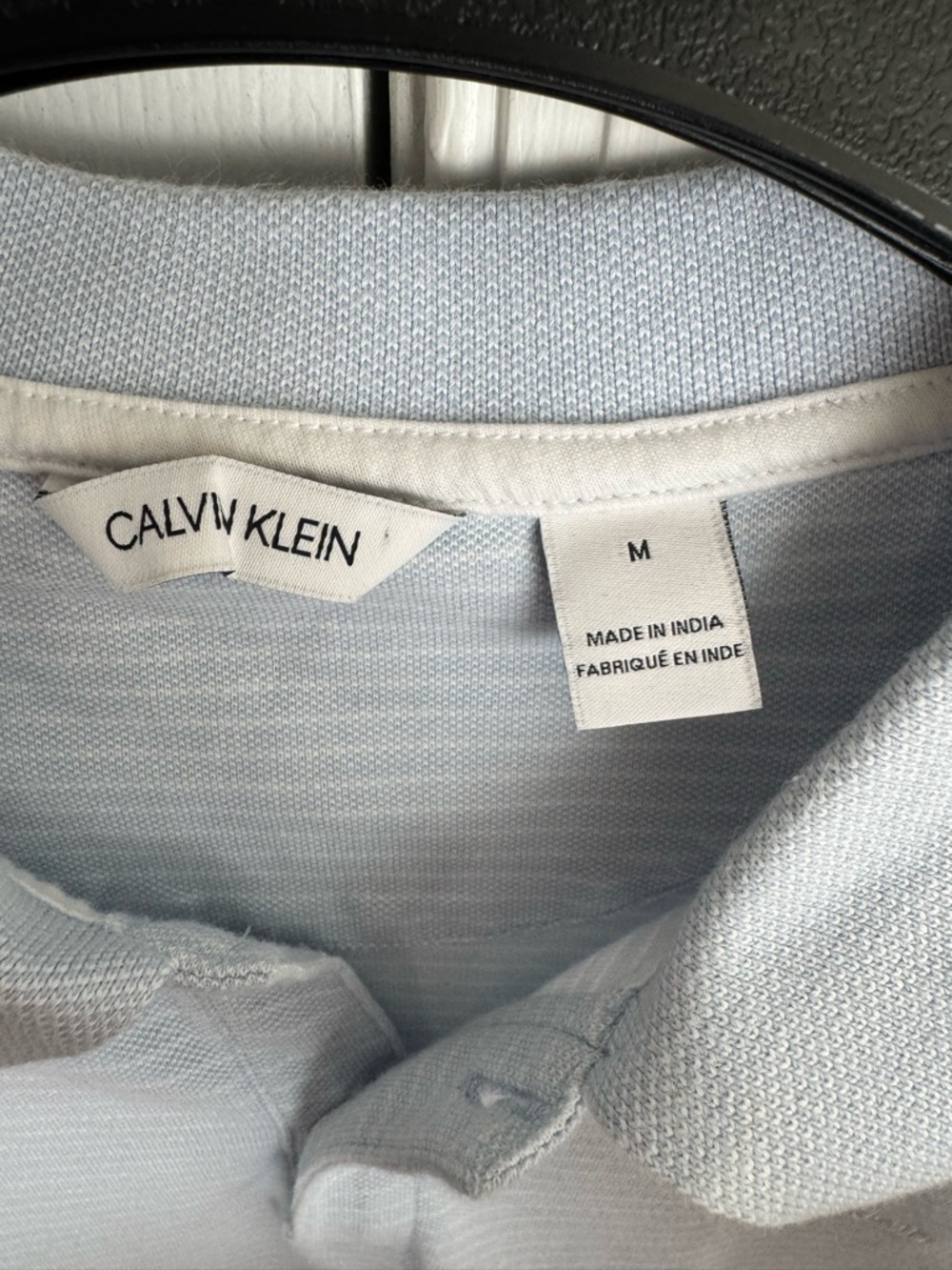Calvin Klein Men's Medium Polo Shirt Light Blue White Striped Stretch Short Slv - Picture 4 of 10